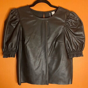 NWT H&M Faux Leather Puff Sleeve Top